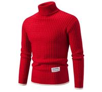 RLEHJN Polos Neck Jumpers for Men, Mens Turtle Neck Knitted Jumper Winter Causal Turtleneck Sweater Choker Long Sleeve Tops Slim Fit Plain Pullover Solid Color Sweatshirts Warm Knitwear M-3XL Red