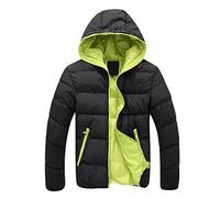 RLEHJN Puffer Jacket Mens, Winter Coats for Men UK Clearance Outdoor Down Jackets with Zipper Pockets Full Zip Hoodies Comfortable Warm Contrast Color Hooded Outerwear for Travelling, Walking M-4XL