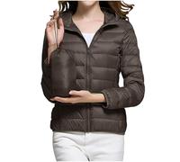 RLEHJN Puffer Jackets Women Warm Hooded Down Jacket Lightweight Outdoor Packaway Quilted Jacket Winter Soft Packable Padded Coat Hoodie Solid Color Full Zip Outerwear with Pockets S-XXL
