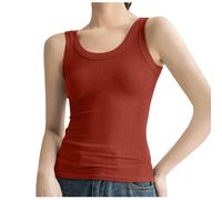 RLEHJN Ribbed Vest Tops Women UK Sale Knitted Camisoles U-Neck Tank Top Plain Wide Strap Undershirts Summer Cami Basic Tee Shirts Knitwear Slim Fit Sleeveless Workout Vest for Yoga Sports