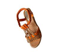 RLEHJN Sandals for Women UK Clearance Summer Open Toe Sling Back Flat Sandals Bohemian Beaded Strap Sandals Diamante Rhinestone Leather Sandals Comfortable Roman Sandals Size 4.5-9.5