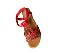 RLEHJN Sandals for Women UK Clearance Summer Open Toe Sling Back Flat Sandals Bohemian Beaded Strap Sandals Diamante Rhinestone Leather Sandals Comfortable Roman Sandals Size 4.5-9.5