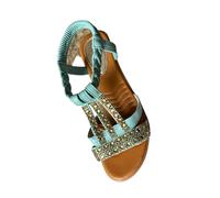RLEHJN Sandals for Women UK Sale Clearance Summer Open Toe Sling Back Flat Sandals Bohemian Beaded Strap Sandals Diamante Rhinestone Leather Sandals Comfortable Roman Sandals Size 4.5-9.5
