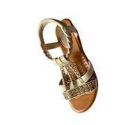 RLEHJN Sandals for Women UK Sale Clearance Summer Open Toe Sling Back Flat Sandals Bohemian Beaded Strap Sandals Diamante Rhinestone Leather Sandals Comfortable Roman Sandals Size 4.5-9.5