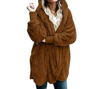 RLEHJN Sherpa Fleece Jacket Women Warehouse Deals Clearance Winter Fluffy Coat Plain Cozy Fuzzy Sherpa Hoodie Front Open Warm Plush Cardigan Ladies Jumper Hooded Overcoat with Pockets Plus Size