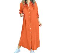 RLEHJN Shirt Dresses for Women UK Clearance Ladies Dresses Striped/Solid Color Casual Dress Buttons Long Dresses Long Sleeve Maxi Dress Turn-Down Collar A-Line Dress Shift Dress