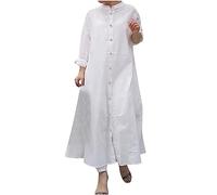 RLEHJN Shirt Dresses for Women UK Clearance Ladies Dresses Striped/Solid Color Casual Dress Buttons Long Dresses Long Sleeve Maxi Dress Turn-Down Collar A-Line Dress Shift Dress