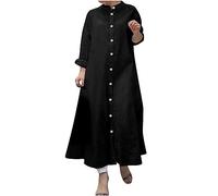 RLEHJN Shirt Dresses for Women UK Clearance Ladies Dresses Striped/Solid Color Casual Dress Buttons Long Dresses Long Sleeve Maxi Dress Turn-Down Collar A-Line Dress Shift Dress