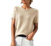 RLEHJN Short Sleeve Tops for Women UK Cheap Plain Knitted Jumpers Casual Round Neck Pullover Summer Loose Shirts Solid Color Knit Tops Elegant Ladies Blouses for Outdoor Size 8-16 Beige