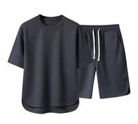 RLEHJN Shorts and T Shirt Set Men Plus Size Summer Tracksuits Casual Sweatsuits Co Ord Sets Solid Color Short Sleeve Tee Shirts & Shorts 2-Piece Set Sportswear for Running Athletic Exercise M-3XL