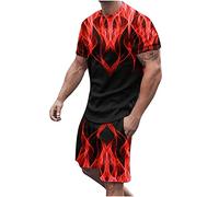 RLEHJN Shorts and T Shirt Set Men Sport Summer Tracksuits Casual Co Ord Sets 3D Flame Printed Tshirts & Shorts with Pockets Hawaiian Two Piece Set Sportswear for Running Athletic Exercise M-5XL