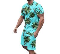 RLEHJN Shorts and T Shirt Set Men Sport Summer Tracksuits Casual Co Ord Sets 3D Flame Printed Tshirts & Shorts with Pockets Hawaiian Two Piece Set Sportswear for Running Athletic Exercise M-5XL