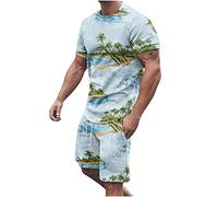 RLEHJN Shorts and T Shirt Set Men Sport Summer Tracksuits Casual Co Ord Sets 3D Flame Printed Tshirts & Shorts with Pockets Hawaiian Two Piece Set Sportswear for Running Athletic Exercise M-5XL