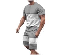 RLEHJN Shorts and T Shirt Set Men Summer Tracksuits Casual Co Ord Sets Striped Color Block Short Sleeve Tee Shirts & Elastic Waist Shorts 2-Piece Set Sportswear for Running Athletic Exercise S-5XL