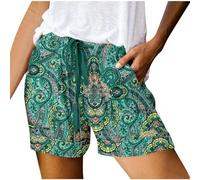 RLEHJN Shorts for Women UK Clearance Summer Striped, Floral, Plaid Printed Sports Shorts Straight Leg Elasticated Waist Shorts Workout Yoga Short Pants with Pockets and Drawstring Lounge Wear