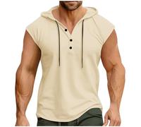RLEHJN Sleeveless Hoodies for Men Solid Color Vests with Hood Summer Button Hooded Tank Tops Activewear Workout Fitness Vest Tops Running Athletic Sports Tshirts Hoody Casual Tops Pullover Sportswear