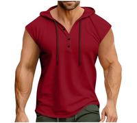 RLEHJN Sleeveless Hoodies for Men Solid Color Vests with Hood Summer Button Hooded Tank Tops Activewear Workout Fitness Vest Tops Running Athletic Sports Tshirts Hoody Casual Tops Pullover Sportswear