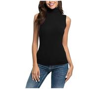 RLEHJN Sleeveless Tops for Women UK Clearance, Ladies Vests Summer Plain Turtleneck Tank Tops Casual Tunic T Shirts Slim Fit Comfortable Blouses Solid Color High Neck Tee Shirts Elegant
