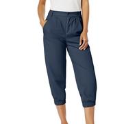 RLEHJN Smart Trousers for Women UK Warehouse Clearance Solid Color Spring Summer 3/4 Trousers with Pockets Office Smart Suit Pants Comfortable Casual Capri Pants Plain Three Quarter Length Bottoms