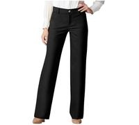 RLEHJN Smart Trousers for Women UK Warehouse Clearance Solid Color Spring Summer Trousers with Pockets Office Smart Suit Pants Comfortable Casual Straight Leg Pants Plain Full Length Bottoms Black