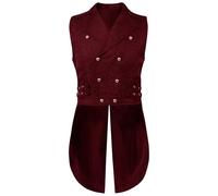 RLEHJN Steampunk Jacket Men Long Coat Sleeveless Vintage Tailcoat Jacket Gothic Victorian Frock Coat Uniform Costume Double Breasted Trench Coat Tuxedo Jackets Casual Lapel Collar Overcoat Back Split