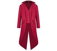 RLEHJN Steampunk Jacket Men Long Coat Vintage Tailcoat Jacket Gothic Victorian Frock Coats Uniform Costume Single Breasted Trench Coat Tuxedo Jackets Casual Lapel Collar Overcoat Back Split
