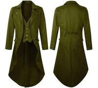 RLEHJN Steampunk Jacket Men Long Coat Vintage Tailcoat Jacket Gothic Victorian Frock Coats Uniform Costume Single Breasted Trench Coat Autumn Casual Lapel Collar Overcoat