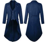 RLEHJN Steampunk Jacket Men Long Coat Vintage Tailcoat Jacket Gothic Victorian Frock Coats Uniform Costume Single Breasted Trench Coat Autumn Casual Lapel Collar Overcoat