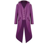 RLEHJN Steampunk Jacket Men Long Coat Vintage Tailcoat Jacket Gothic Victorian Frock Coats Uniform Costume Single Breasted Trench Coat Tuxedo Jackets Casual Lapel Collar Overcoat Back Split