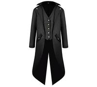 RLEHJN Steampunk Jacket Men Long Coat Vintage Tailcoat Jacket Gothic Victorian Frock Coats Uniform Costume Single Breasted Trench Coat Tuxedo Jackets Casual Lapel Collar Overcoat Back Split