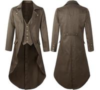RLEHJN Steampunk Jacket Men Long Coat Vintage Tailcoat Jackets Gothic Victorian Frock Coat Uniform Costume Single Breasted Trench Coat Autumn Casual Lapel Collar Overcoat S-4XL