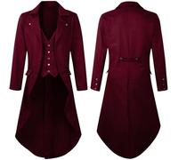 RLEHJN Steampunk Jacket Men UK Sale Clearance Long Coat Vintage Tailcoat Jacket Gothic Victorian Frock Coat Uniform Costume Single Breasted Trench Coat Autumn Casual Lapel Collar Overcoat