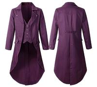 RLEHJN Steampunk Jacket Men UK Sale Clearance Long Coat Vintage Tailcoat Jacket Gothic Victorian Frock Coat Uniform Costume Single Breasted Trench Coat Autumn Casual Lapel Collar Overcoat