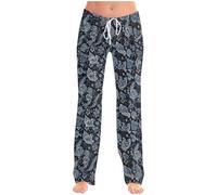 RLEHJN Summer Trousers for Women UK Clearance, Ladies Trousers Elasticated Waist Floral Printed Lounge Pants Lightweight Casual Comfortable Pants Full Length Straight Leg Bottoms with Pockets