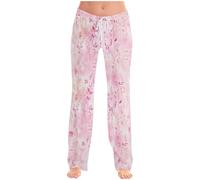 RLEHJN Summer Trousers for Women UK Sale Clearance, Ladies Trousers Elasticated Waist Floral Printed Lounge Pants Lightweight Casual Comfortable Pants Full Length Straight Leg Bottoms with Pockets