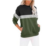 RLEHJN Sweatshirts for Women UK, Ladies Sweatshirts without Hood Casual Color Block Pullover with Pockets Autumn Long Sleeve Tops Crewneck Sweaters Loose Shirts Comfy Elegant Blouse Size 8-16 Green
