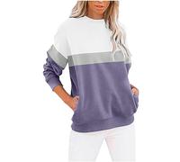 RLEHJN Sweatshirts for Women UK, Ladies Sweatshirts without Hood Casual Color Block Pullover with Pockets Autumn Long Sleeve Tops Crewneck Sweaters Loose Shirts Comfy Elegant Blouse Size 8-16 Purple
