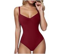 RLEHJN Swimming Costume Women Tummy Control, Women's One-Piece Swimsuits Clearance Plain V Neck Monokini Swimsuits Modest Swimwear Sports Padded Bathing Suit Beachwear Swim Suits XS-3XL