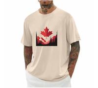 RLEHJN T-Shirts for Men UK Warehouse Clearance Maple Leaf Printed T-Shirt Loose Fit Sports Workout T Shirts Round Neck Summer Tops Mens Tshirts for Running Fitness Cycling and Training S-5XL Beige