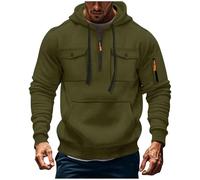 RLEHJN Tactical Hoodies for Men Military Jacket 1/4 Zip Sweatshirt Casual Cargo Work Hoodie with Multiple Pockets Hooded Pullover Fleece Lined Hoody for Training Workout Gym Sports Running Army Green