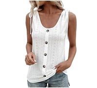 RLEHJN Tank Tops Women UK Clearance, Ladies Vests Plain Summer Eyelet U-Neck Sleeveless Tunic Tops Solid Color Button Camisole Casual Comfortable Tee Shirts Ladies Blouses Elegant Size 8-20