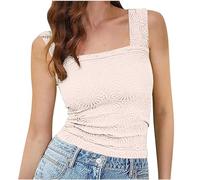 RLEHJN Tank Tops Women UK Sale Clearance, Ladies Vests Plain Summer Square Neck Sleeveless Crop Tops Solid Color Wide Strap Camisoles Casual Tight Fit Tee Shirts Ladies Blouses Elegant Size 8-16