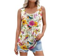 RLEHJN Tank Tops Women UK Sale Clearance, Ladies Vests Summer U-Neck Sleeveless Swing Tunic Tops Loose Fit Camisole Casual Pleated Cami Solid Color Tee Shirts Ladies Blouses Elegant Size 8-22
