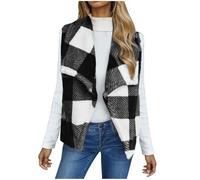 RLEHJN Teddy Fleece Gilet for Women UK Clearance, Ladies Lightweight Body Warmers Sherpa Fleece Jacket Front Open Cardigan Plaid Coats Sleeveless Fluffy Jackets Checked Vest Coat Waistcoat