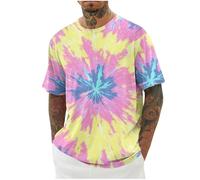 RLEHJN Tie Dye T Shirts for Men UK Clearance Sports Workout Short Sleeve T-Shirt Tie-Dye Printed Tee Shirts Loose Fit Round Neck Summer Tops Mens Tshirts for Running Fitness Cycling M-4XL