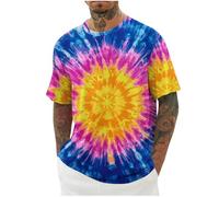 RLEHJN Tie Dye T Shirts for Men UK Clearance Sports Workout Short Sleeve T-Shirt Tie-Dye Printed Tee Shirts Loose Fit Round Neck Summer Tops Mens Tshirts for Running Fitness Cycling M-4XL