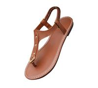 RLEHJN Toe Post Sandals Women UK Flat Walking Sandals Flatform Leather Sandals with Elasticated Straps Summer Shoes Footwear Slingback Ladies Flip Flops Warehouse Deals Clearance
