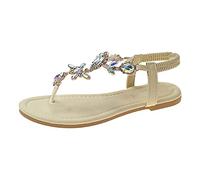 RLEHJN Toe Post Sandals Women UK, Ladies Walking Sandals Comfortable Bohemian Beaded Flat Sandals with Elasticated Slingback Strap Summer Shoes Footwear Flip Flops Warehouse Deals Clearance