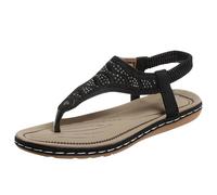 RLEHJN Toe Post Sandals Women UK, Ladies Walking Sandals Comfortable Rhinestone Thong Flat Sandals with Elasticated Slingback Strap Summer Shoes My Orders Footwear Open Toe Flip Flops Size 3.5-7.5