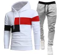 RLEHJN Tracksuit Mens Full Set 2 Piece Color Block Hoodies and Joggers Fleece Tracksuits Hooded Sweatshirts Tops + Jogging Bottoms Track Suits Gym Casual Exercise Running Sport Lounge Wear Sets